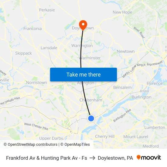 Frankford Av & Hunting Park Av - Fs to Doylestown, PA map