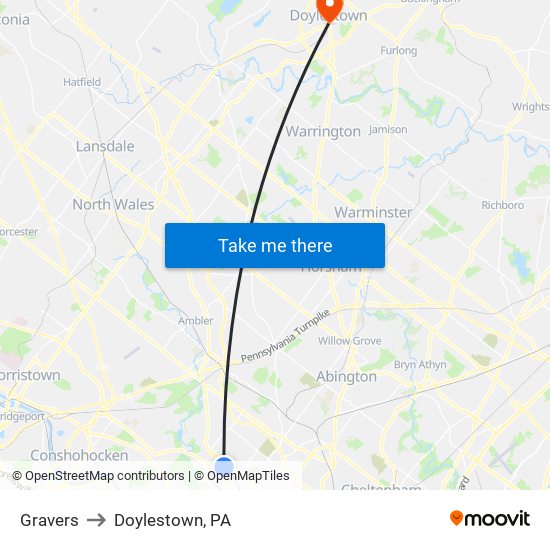 Gravers to Doylestown, PA map