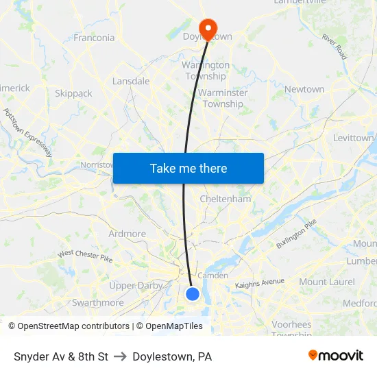 Snyder Av & 8th St to Doylestown, PA map