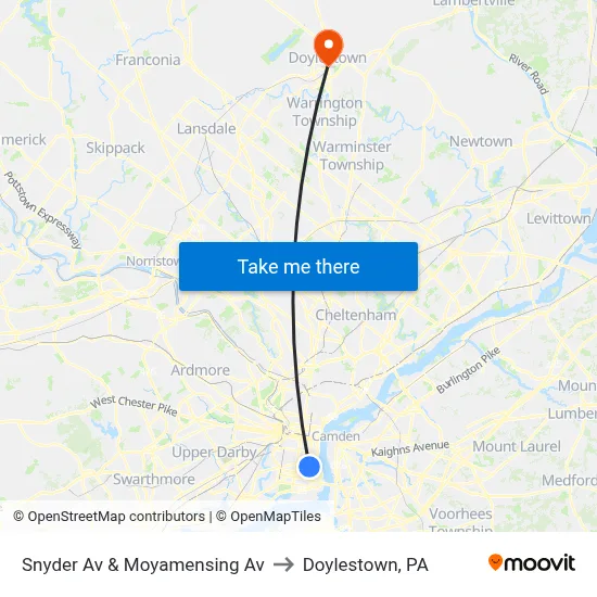 Snyder Av & Moyamensing Av to Doylestown, PA map