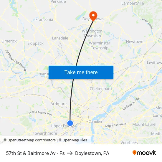 57th St & Baltimore Av - Fs to Doylestown, PA map