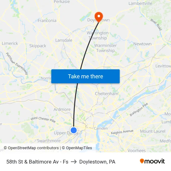 58th St & Baltimore Av - Fs to Doylestown, PA map