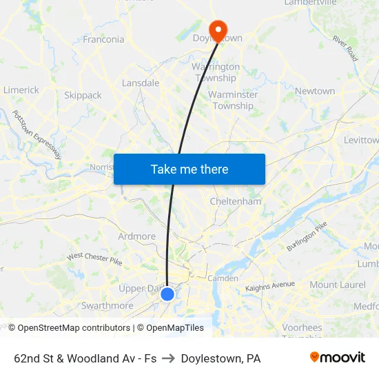 62nd St & Woodland Av - Fs to Doylestown, PA map