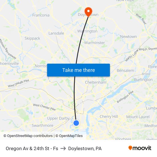 Oregon Av & 24th St - Fs to Doylestown, PA map