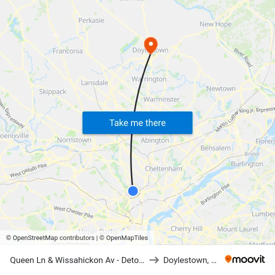 Queen Ln & Wissahickon Av - Detour to Doylestown, PA map