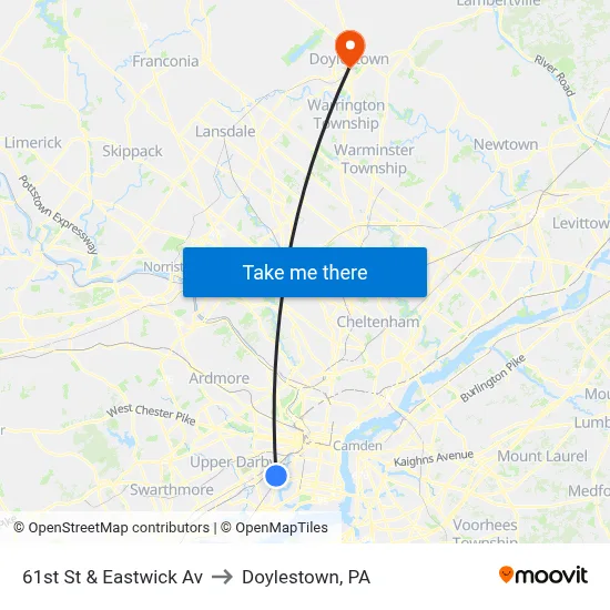 61st St & Eastwick Av to Doylestown, PA map