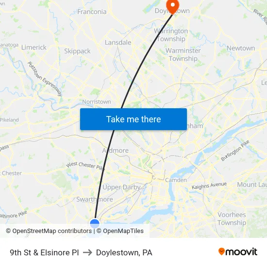 9th St & Elsinore Pl to Doylestown, PA map
