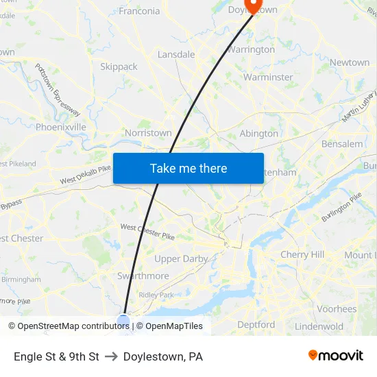 Engle St & 9th St to Doylestown, PA map