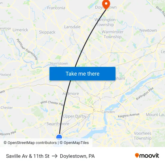Saville Av & 11th St to Doylestown, PA map