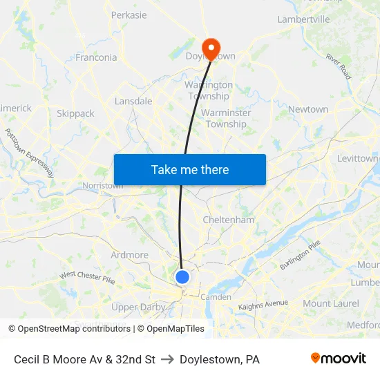 Cecil B Moore Av & 32nd St to Doylestown, PA map