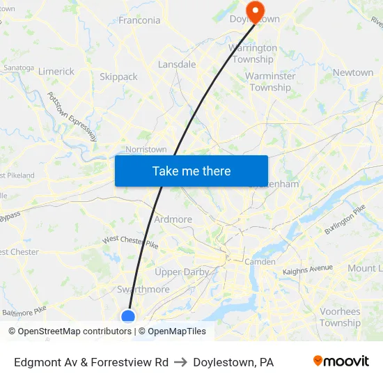 Edgmont Av & Forrestview Rd to Doylestown, PA map