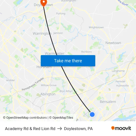 Academy Rd & Red Lion Rd to Doylestown, PA map