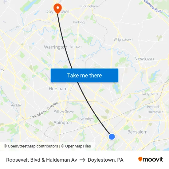 Roosevelt Blvd & Haldeman Av to Doylestown, PA map