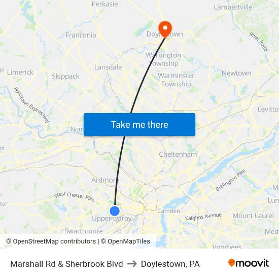Marshall Rd & Sherbrook Blvd to Doylestown, PA map