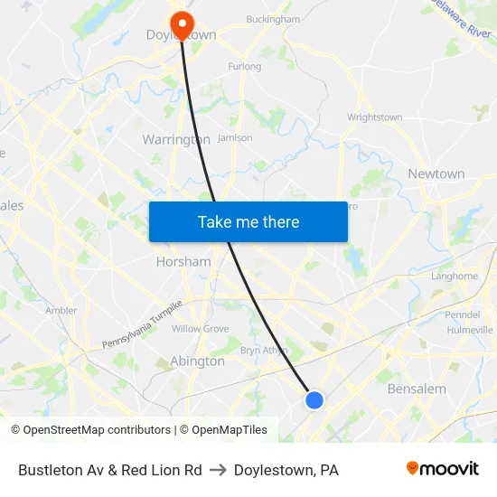Bustleton Av & Red Lion Rd to Doylestown, PA map