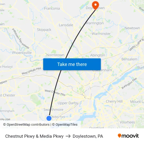 Chestnut Pkwy & Media Pkwy to Doylestown, PA map