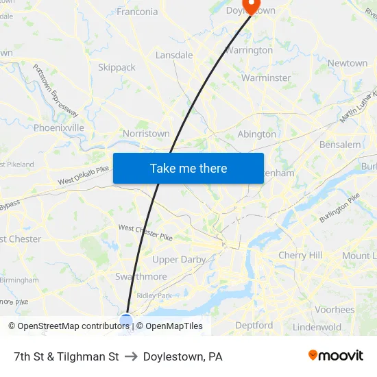 7th St & Tilghman St to Doylestown, PA map