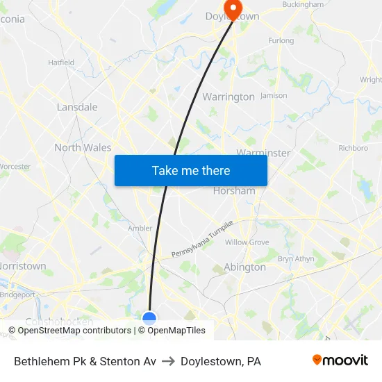 Bethlehem Pk & Stenton Av to Doylestown, PA map