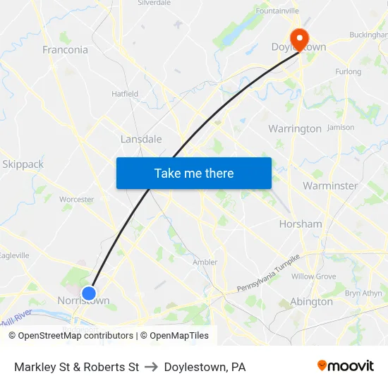 Markley St & Roberts St to Doylestown, PA map