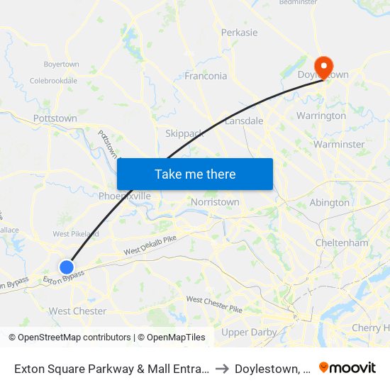 Exton Square Parkway & Mall Entrance to Doylestown, PA map