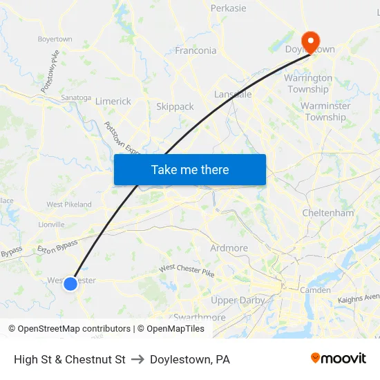 High St & Chestnut St to Doylestown, PA map
