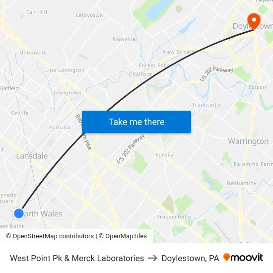 West Point Pk & Merck Laboratories to Doylestown, PA map