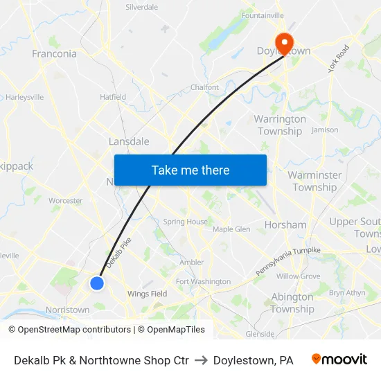 Dekalb Pk & Northtowne Shop Ctr to Doylestown, PA map