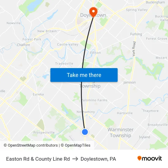 Easton Rd & County Line Rd to Doylestown, PA map