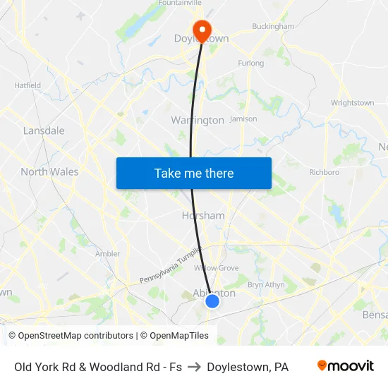 Old York Rd & Woodland Rd - Fs to Doylestown, PA map
