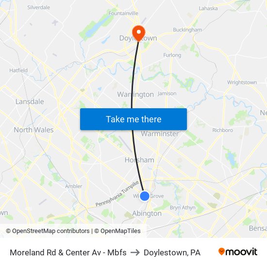 Moreland Rd & Center Av - Mbfs to Doylestown, PA map