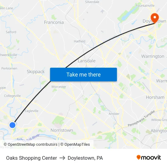 Oaks Shopping Center to Doylestown, PA map