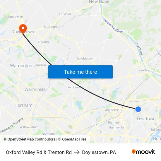 Oxford Valley Rd & Trenton Rd to Doylestown, PA map
