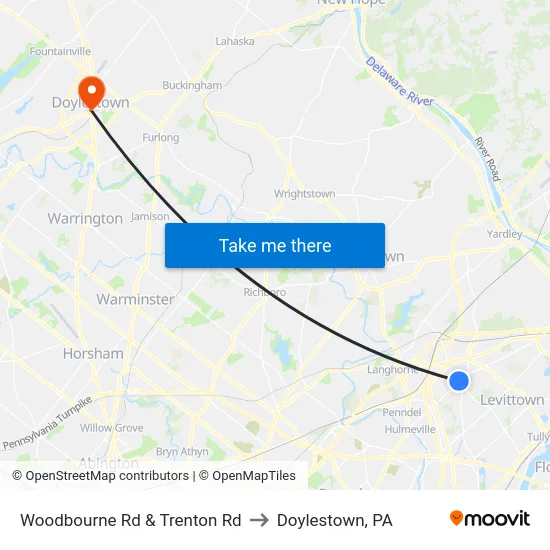 Woodbourne Rd & Trenton Rd to Doylestown, PA map