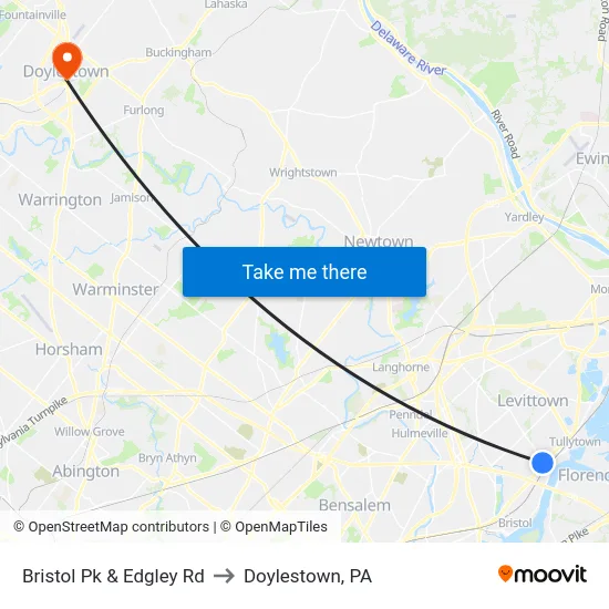 Bristol Pk & Edgley Rd to Doylestown, PA map