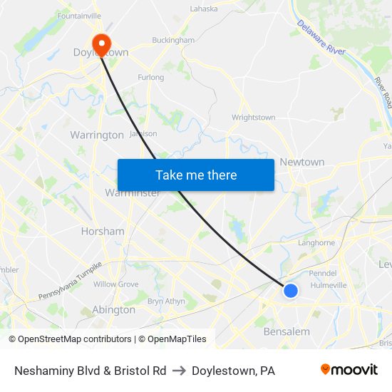 Neshaminy Blvd & Bristol Rd to Doylestown, PA map