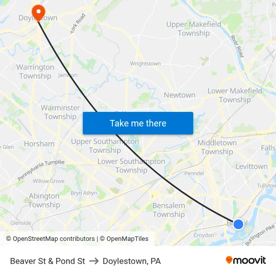 Beaver St & Pond St to Doylestown, PA map
