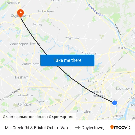 Mill Creek Rd & Bristol-Oxford Valley Rd to Doylestown, PA map