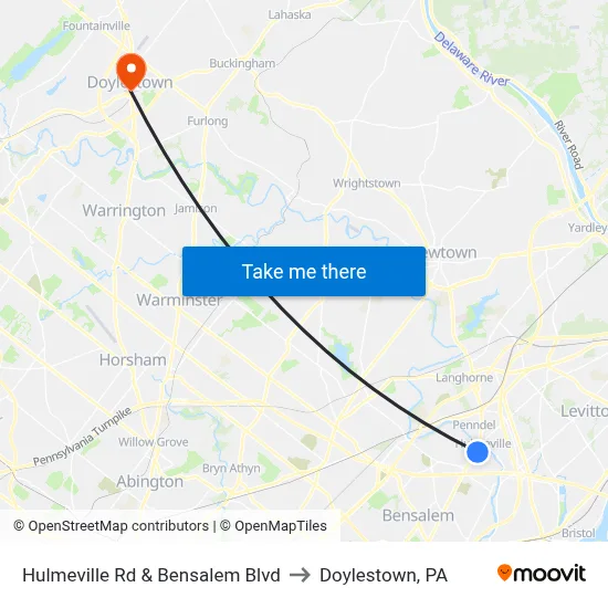 Hulmeville Rd & Bensalem Blvd to Doylestown, PA map