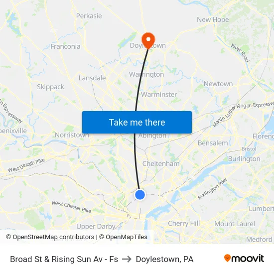Broad St & Rising Sun Av - Fs to Doylestown, PA map