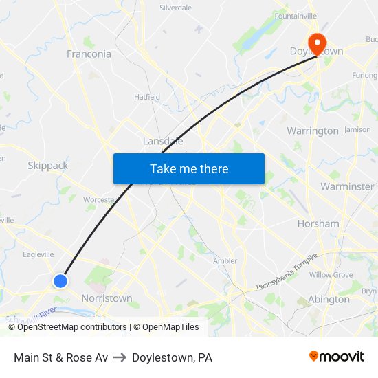 Main St & Rose Av to Doylestown, PA map