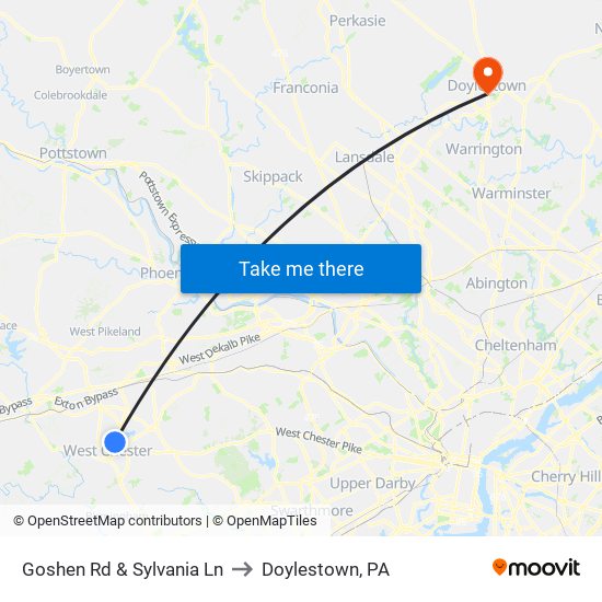 Goshen Rd & Sylvania Ln to Doylestown, PA map