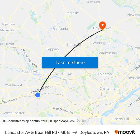 Lancaster Av & Bear Hill Rd - Mbfs to Doylestown, PA map