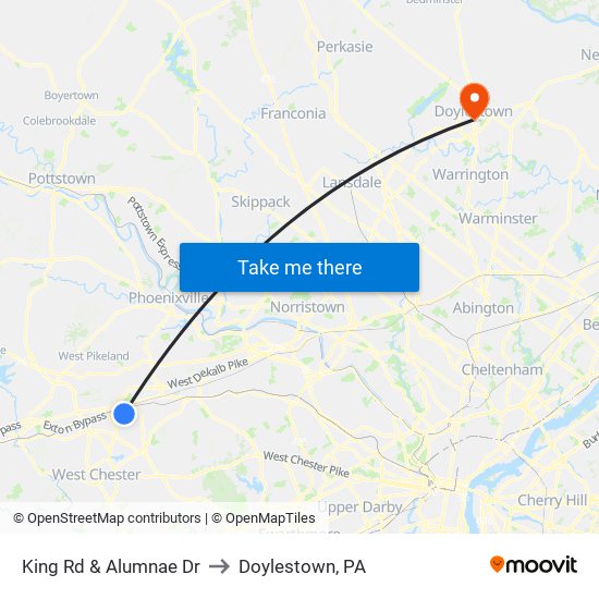 King Rd & Alumnae Dr to Doylestown, PA map