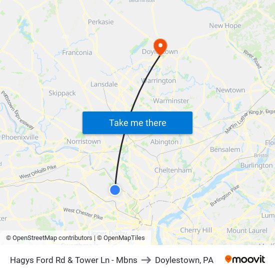 Hagys Ford Rd & Tower Ln - Mbns to Doylestown, PA map