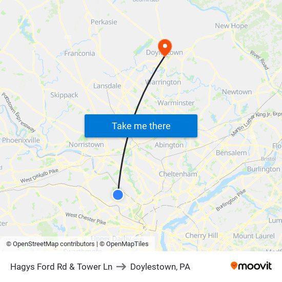 Hagys Ford Rd & Tower Ln to Doylestown, PA map