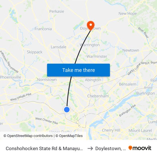 Conshohocken State Rd & Manayunk Rd to Doylestown, PA map