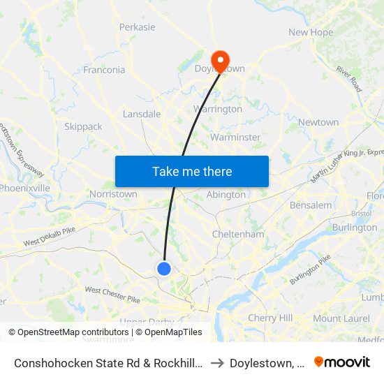 Conshohocken State Rd & Rockhill Rd to Doylestown, PA map
