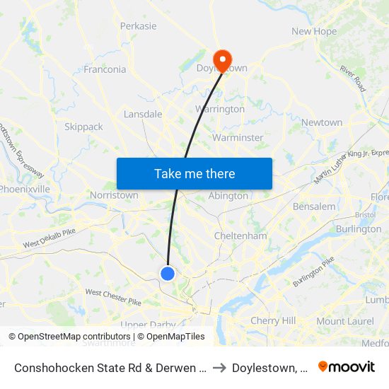 Conshohocken State Rd & Derwen Rd to Doylestown, PA map