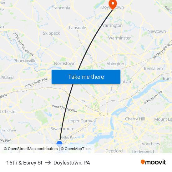 15th & Esrey St to Doylestown, PA map