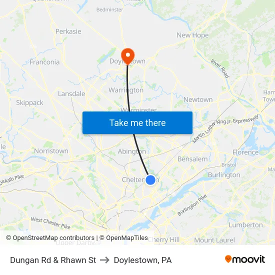 Dungan Rd & Rhawn St to Doylestown, PA map